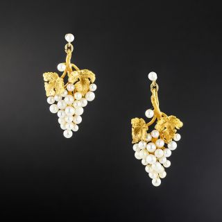 Antique Pearl Grape Cluster Earrings - 2