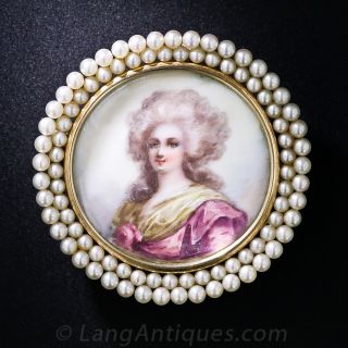 Antique Portrait Miniature in Pearl Frame Pin/Pendant - 1