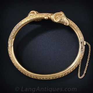 Antique Rams Head Hinged Bangle Bracelet