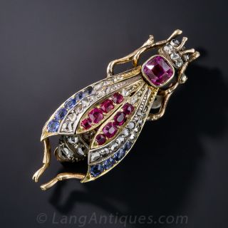 Antique Ruby, Sapphire and Diamond Wasp Pin