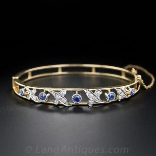 Antique Sapphire and  Diamond Bangle Bracelet