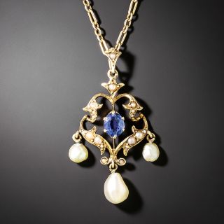 Antique Sapphire and Pearl Lavaliere, Circa 1900 - 3