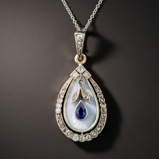 Antique Sapphire, Guilloche Enamel and Diamond Pendant Locket - 1
