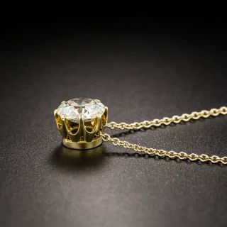 Antique Solitaire 0.65 Carat Old Mine Diamond Pendant Necklace 