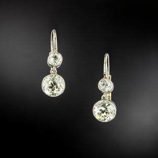 Antique-Style 3.10 Carat European Cut Diamond Dangle Earrings - 2