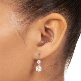 Antique-Style 3.10 Carat European Cut Diamond Dangle Earrings