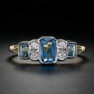 Antique Style Aquamarine and Diamond Ring
