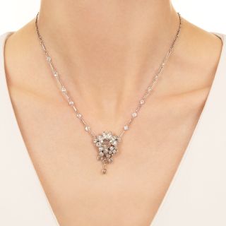 Antique-Style Diamond Flower Dangle Necklace