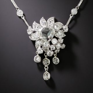 Antique-Style Diamond Flower Dangle Necklace - 2