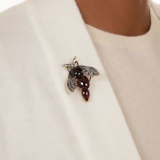 Antique Style Garnet and Diamond Winged Bug Brooch