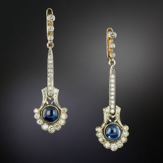 Antique-Style Sapphire and Diamond Drop Earrings - 2