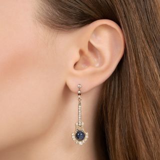 Antique-Style Sapphire and Diamond Drop Earrings