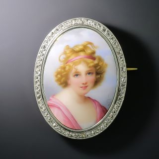 Antique Swiss Enamel Portrait and Diamond Brooch by Golay Fils & Stahl - 2