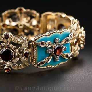 Antique Turquoise Enamel and Garnet Bracelet