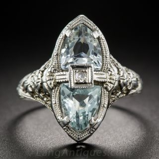 Aquamarine and Diamond Filigree Ring by Shiman - 2