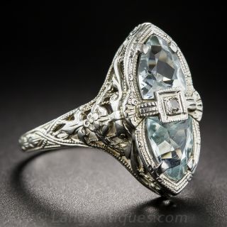 Aquamarine and Diamond Filigree Ring