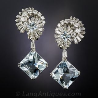 Aquamarine Diamond and Platinum Drop Earrings - 2