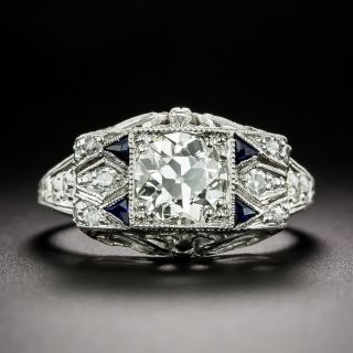 Art Deco 1.00 Carat Diamond and Sapphire* Engagement Ring - GIA M VS1 - 3