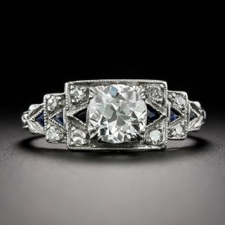  Art Deco 1.01 Carat Diamond and Calibre Sapphire* Engagement Ring - GIA  J VS2 - 5