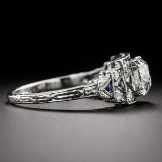  Art Deco 1.01 Carat Diamond and Calibre Sapphire* Engagement Ring - GIA  J VS2