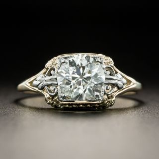 Art Deco 1.10 Carat Diamond Two-Tone Solitaire Engagement Ring - GIA K SI1 - 2