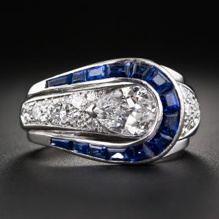 Art Deco 1.10 Carat Pear-Shaped Diamond and Sapphire Ring - 6
