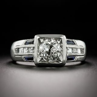 Art Deco 1.11 Carat Diamond and Sapphire* Ring - GIA I SI1  - 1