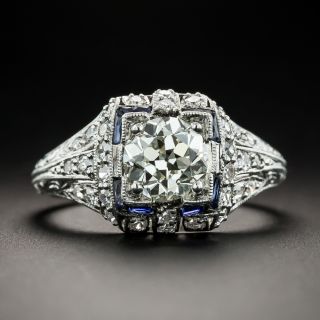 Art Deco 1.20 Carat Diamond and Sapphire Engagement Ring - GIA M VS1 - 2