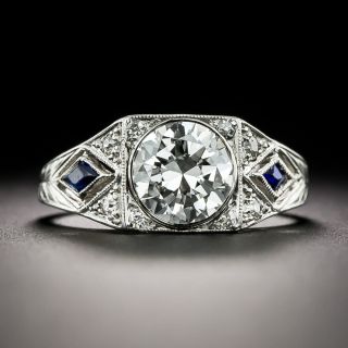 Art Deco 1.22 Carat Diamond and Sapphire Engagement Ring - GIA  E VS1 - 3