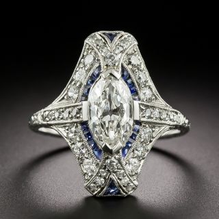 Art Deco 1.22 Carat Marquise Diamond and Sapphire* Dinner Ring - GIA G VS1 - 3