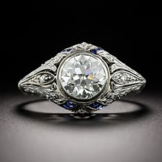 Art Deco 1.29 Carat Diamond and Sapphire Engagement Ring - GIA I VVS1  - 3