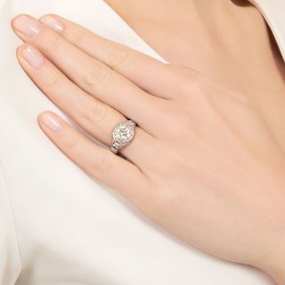 Art Deco 1.30 Carat Diamond and Sapphire Engagement Ring - GIA E VVS2