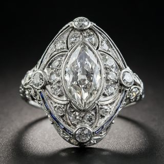 Art Deco 1.30 Carat Marquise Diamond and Sapphire Dinner Ring