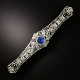 Art Deco 1.32 Carat Sapphire and Diamond Bar Pin - 1