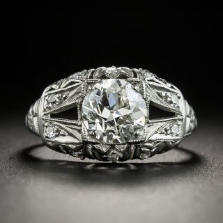 Art Deco 1.33 Carat Diamond, Onyx, Platinum Engagement Ring - GIA J VS2 - 1