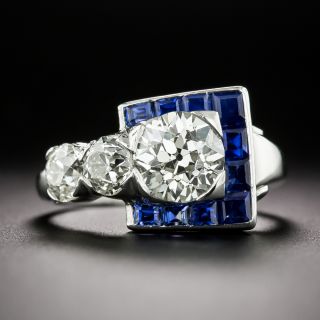Art Deco 1.39 Carat Diamond and Sapphire Buckle Ring - GIA K VS1 - 3