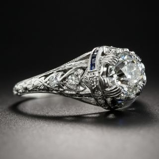Art Deco 1.39 Carat Diamond and Sapphire Engagement Ring GIA K SI2