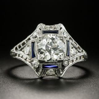Art Deco 1.39 Carat Diamond and Synthetic Sapphire Engagement Ring - GIA K SI2 - 2