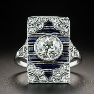 Art Deco 1.50 Carat Diamond and Synthetic Sapphire Ring - 3