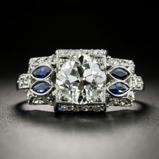 Art Deco 1.64 Carat Diamond and Sapphire Engagement Ring - GIA K SI1 - 2