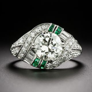  Art Deco 1.66 Carat Diamond and Emerald Ring - GIA K VVS2 - 2