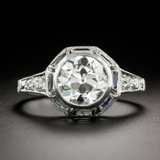 Art Deco 1.67 Carat Diamond and Sapphire Ring - GIA H VS2 - 2