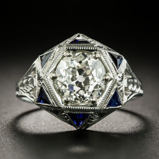 Art Deco 1.74 Carat Diamond and Calibre Sapphire Engagement Ring - GIA N SI1 - 2