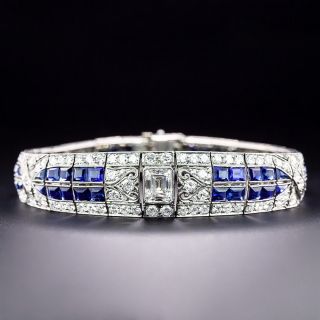 Art Deco 1.76 Carat Emerald-Cut Diamond and Sapphire Bracelet - GIA F VS1 - 1
