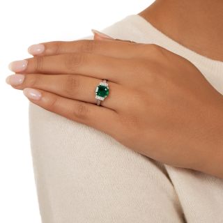 Art Deco 1.84 Carat Colombian Emerald and Diamond Ring - GIA