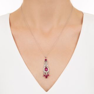 Art Deco 1.90 Carat No-Heat Burma Ruby and Diamond Pendant
