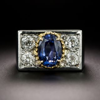 Art Deco 1.90 Carat No-Heat Sapphire and Diamond Ring, Size 5 - 2