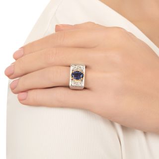 Art Deco 1.90 Carat No-Heat Sapphire and Diamond Ring, Size 5