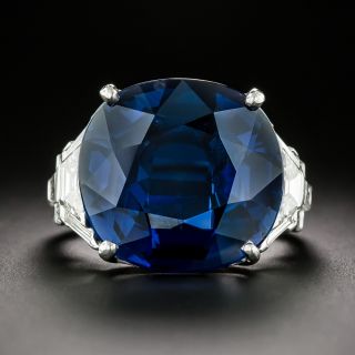 Art Deco 16.59 Carat No-Heat Sapphire and Diamond Ring - GIA  - 2