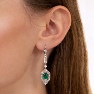 Art Deco 2.00 Carat Total Emerald and Diamond Drop Earrings 